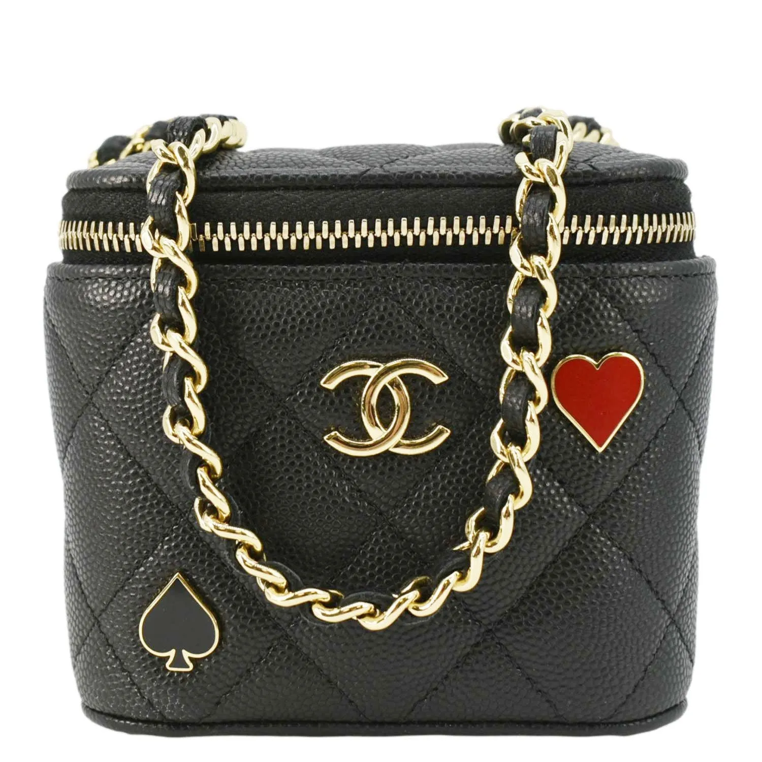 CHANEL Coco Casino Mini Quilted Caviar Leather Vanity Case Black