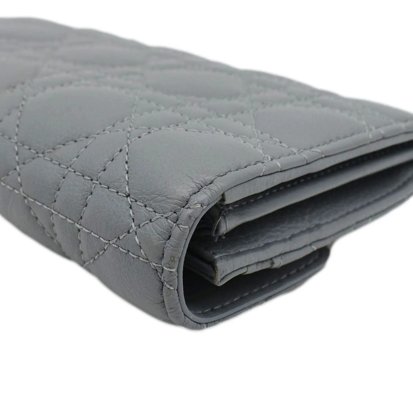 CHRISTIAN DIOR Caro Orchid Cannage Calfskin leather Long Wallet Gray