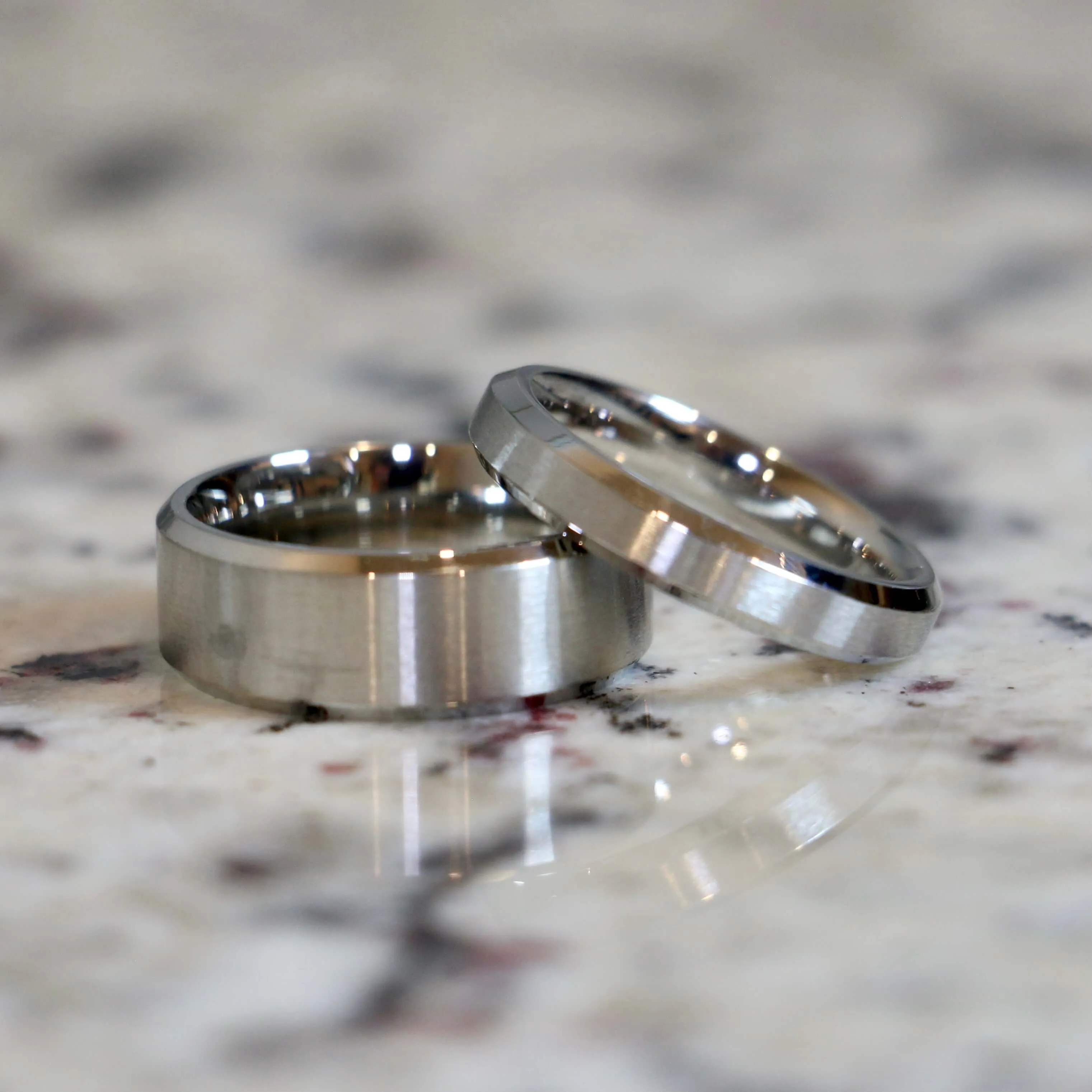 Couples Traditional Stainless Silver Wedding Band Set