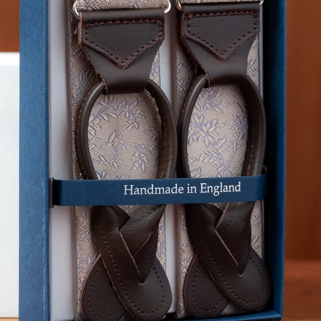 Light Blue Subtle Floral Silk Suspenders