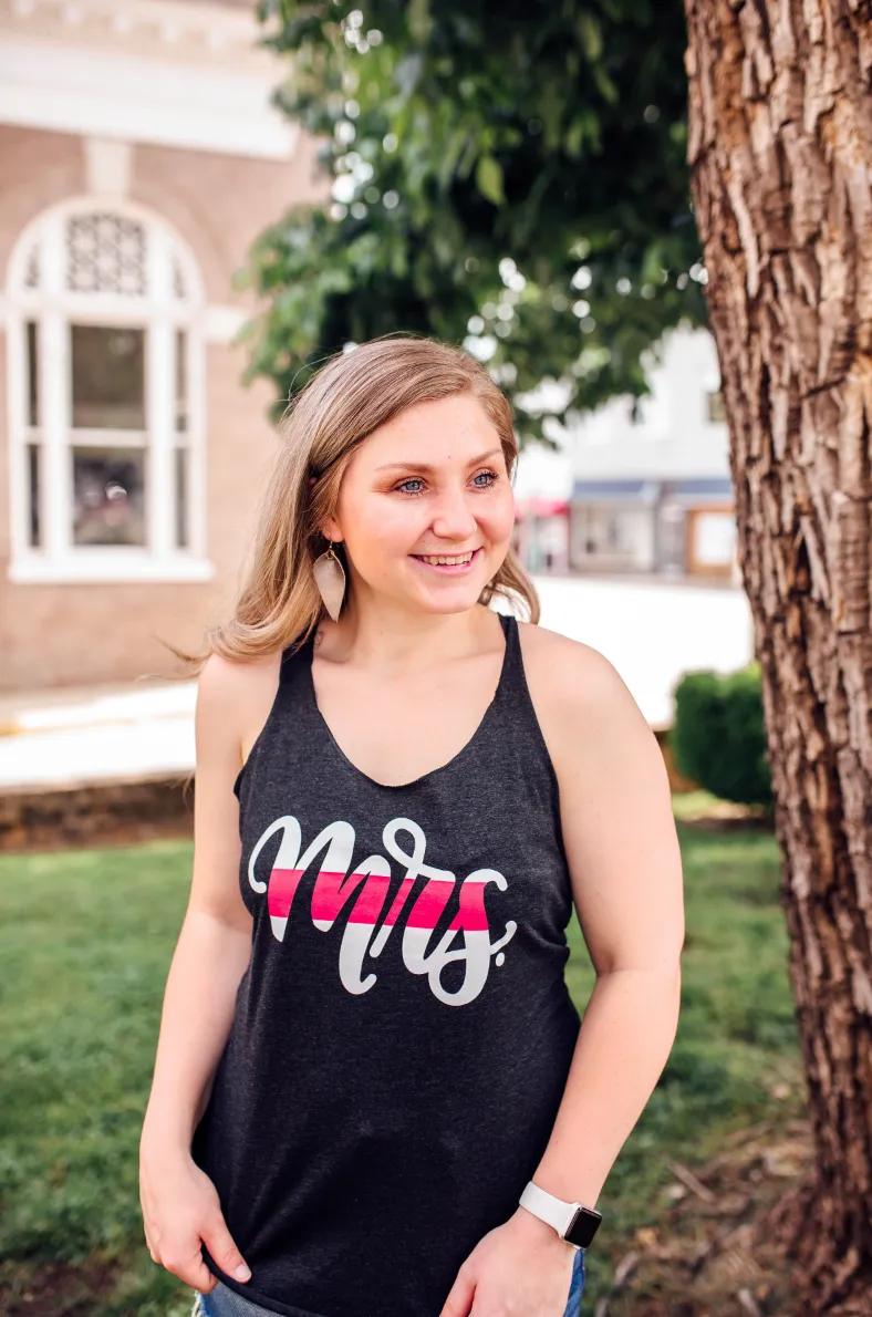 MRS Script © Ladies Triblend Racerback Tank (Vintage Black   Thin Red Line)