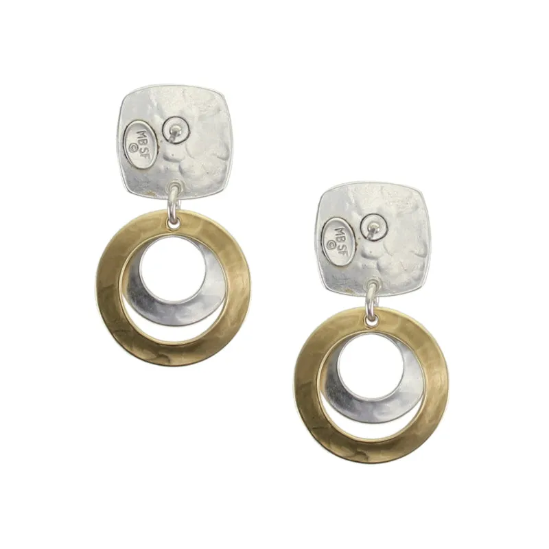 Rounded Square with Layered and Tiered Wide Rings Post Earring