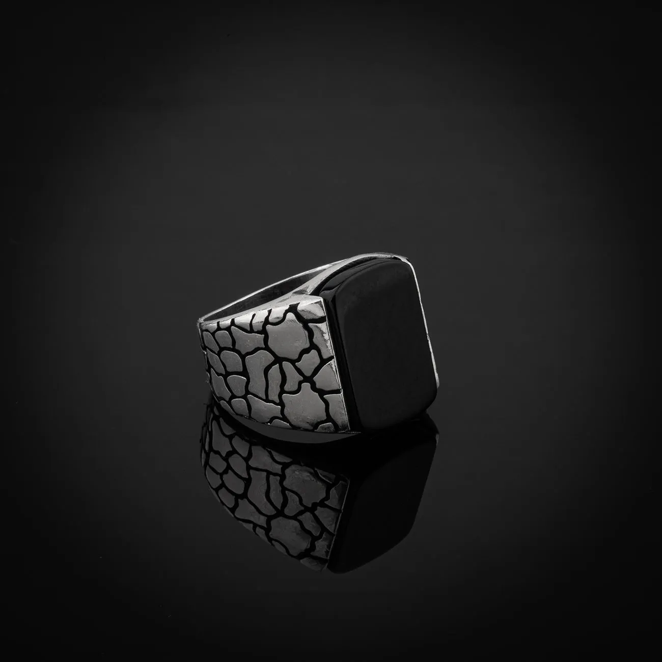 Sterling Silver Statement Ring with Large Flat-top Black Onyx Gemstone